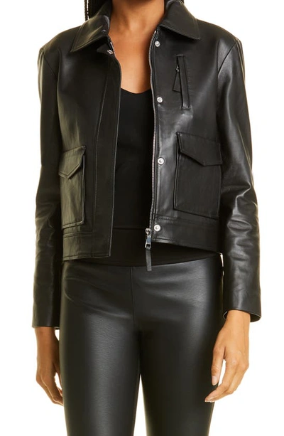 Club Monaco Crop Leather Jacket In Black ModeSens
