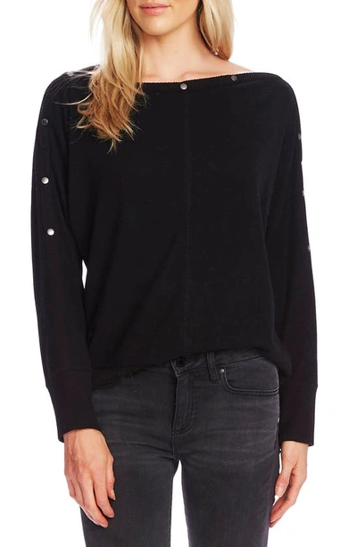 Shop Vince Camuto Snap Trim Dolman Sleeve Sweater In Black