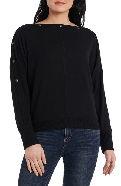 Shop Vince Camuto Snap Trim Dolman Sleeve Sweater In Black