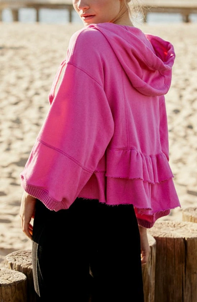 Shop Free People Fp Movement Side Swept Ruffle French Terry Hoodie In Miami Pink