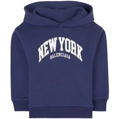 Shop Balenciaga Navy New York Logo Hoodie