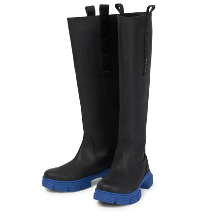 Shop Ganni Knee-high Rubber Boots In 黑色