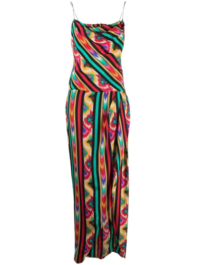 Shop Balmain Multicolored Abstract Print Long Dress
