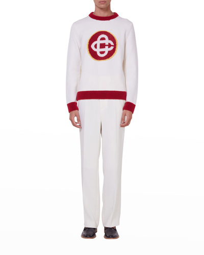 Shop Casablanca Men's Monogram Intarsia Sweater In White