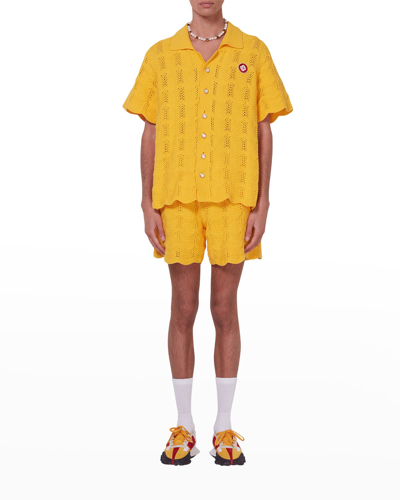 Casablanca Men's Crochet Polo Shirt In Yellow | ModeSens