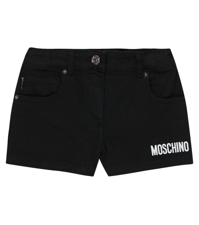 Shop Moschino Printed Denim Shorts In Black
