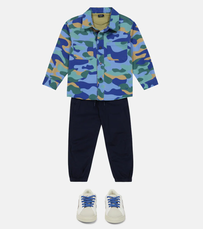 Il Gufo Camouflage Printed Twill Shirt In Dark Blue