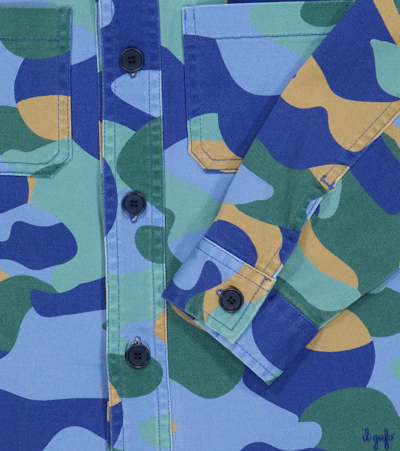 Il Gufo Camouflage Printed Twill Shirt In Dark Blue