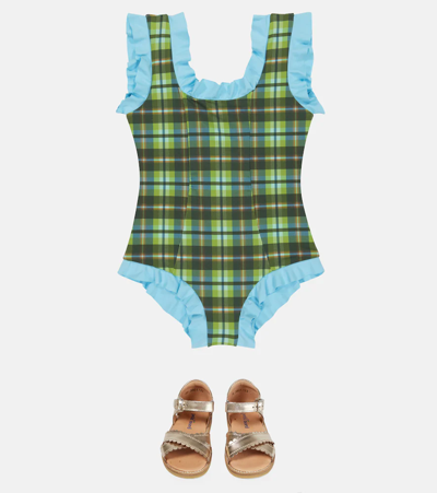 Shop Marysia Bumby Kayenta Ruffled Checked Swimsuit In Meadow Plaid Print