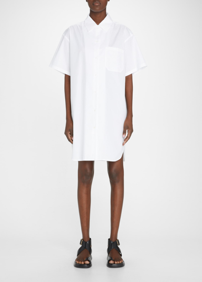 Shop Max Mara Palau Button-down Poplin Tunic Dress In Optical White