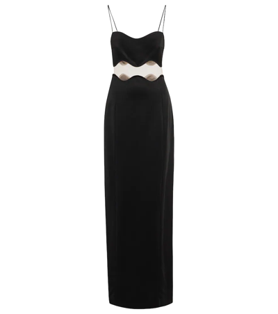 Shop Galvan Siren Tulle-panel Jersey Maxi Dress In Black