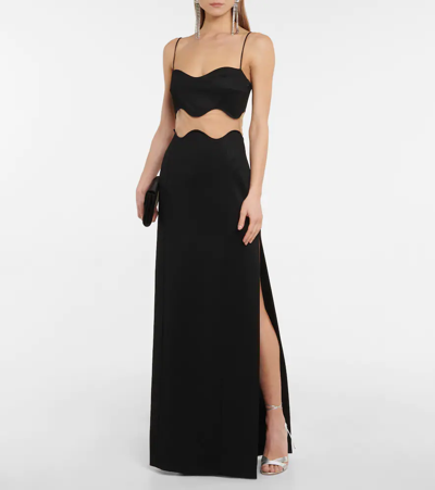 Shop Galvan Siren Tulle-panel Jersey Maxi Dress In Black