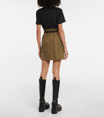 Shop Moncler Cotton And Linen Cargo Miniskirt In Khaki