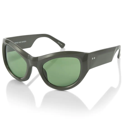 Shop Dries Van Noten X Linda Farrow Cat-eye Sunglasses In Grey/silver/green