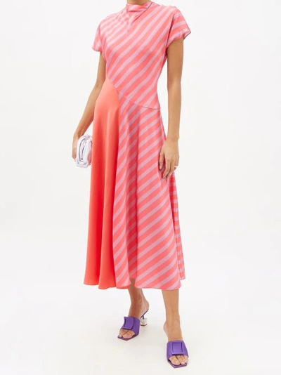 Roksanda Adriana Cap-sleeve Striped Silk-satin Dress In Coral Bright  Orange/crimson/cora | ModeSens