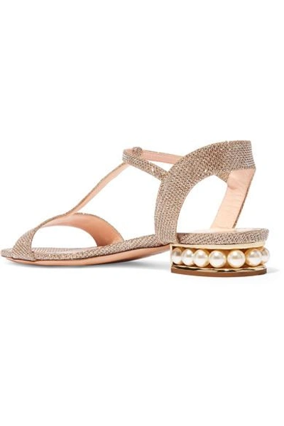 Shop Nicholas Kirkwood Embellished Textured-lamé Sandals