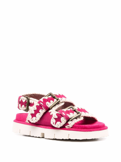 Mou Double-buckle Flat Sandals In Fuchsia