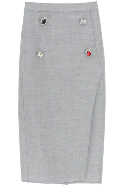 Shop Vetements Fancy Button Pencil Skirt In Grey