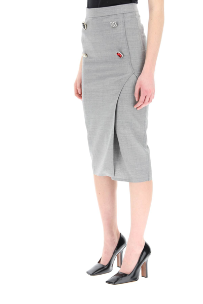 Shop Vetements Fancy Button Pencil Skirt In Grey