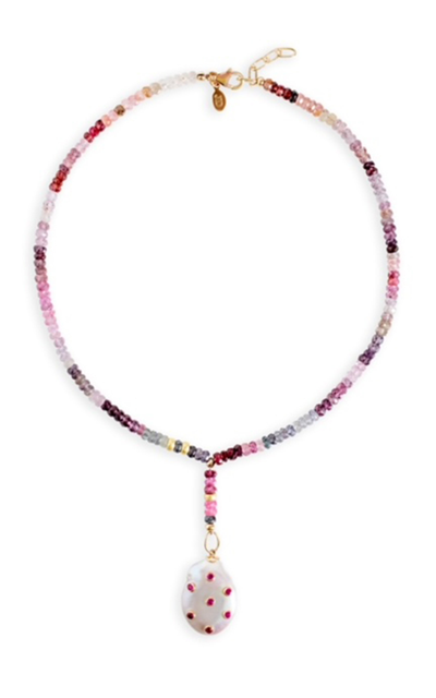 Shop Joie Digiovanni Sangria 14k Yellow Gold Spinel; Ruby; Pearl Drop Necklace In Pink