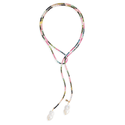 Shop Joie Digiovanni Ocean 14k Yellow Gold Tourmaline; Diamond And Pearl Lariat Necklace In Multi