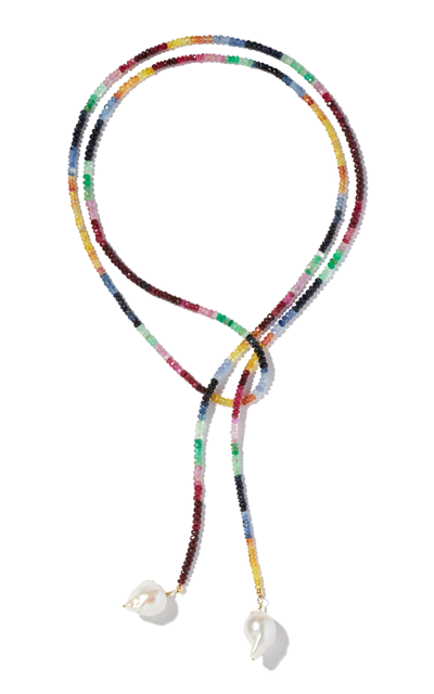 Shop Joie Digiovanni 14k Yellow Gold Ruby; Emerald And Sapphire Lariat Necklace In Multi