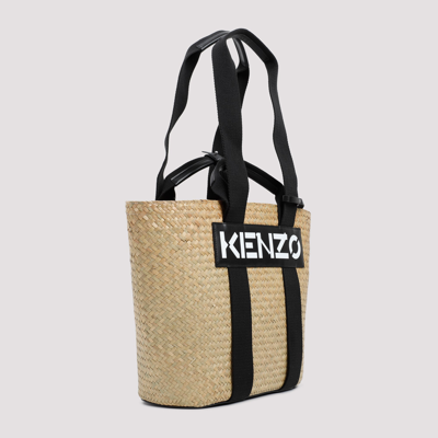 Shop Kenzo Large Logo Raffia Basket Bag In Black