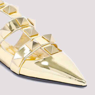 Shop Valentino Garavani  Roman Stud Calfskin Ballet Flats Shoes In Metallic