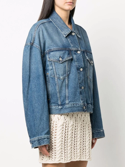 Shop Acne Studios Cropped Denim Jacket In Blue