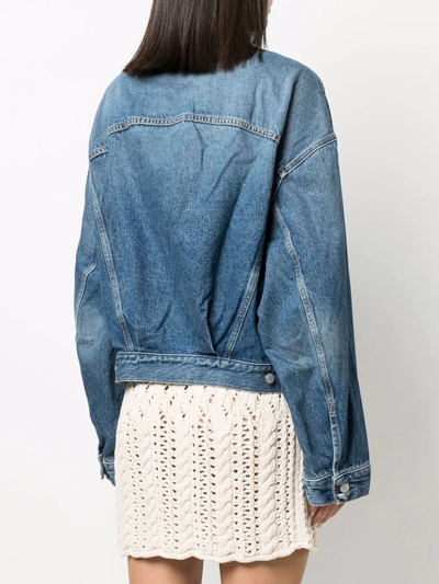 Shop Acne Studios Cropped Denim Jacket In Blue