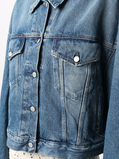 Shop Acne Studios Cropped Denim Jacket In Blue