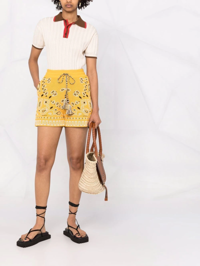 Shop Alanui Pique Bandana-print Shorts In Yellow