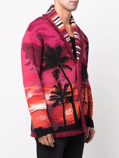 Shop Alanui Palm Tree Intarsia Cardigan In Multicolour