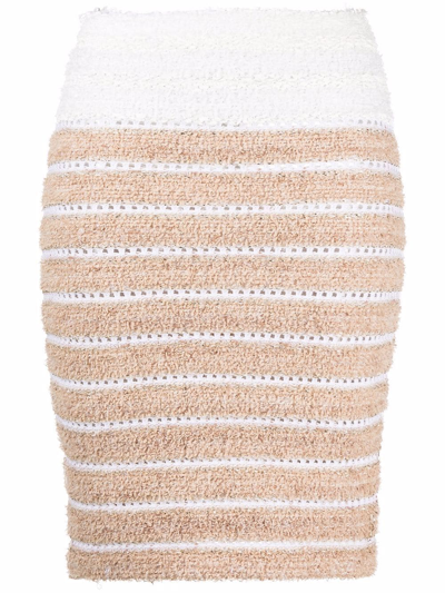 Shop Balmain Two-tone Tweed Midi Skirt In Gold