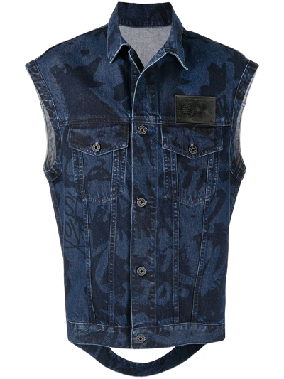 Shop Ports V Slogan-print Denim Gilet In Blue