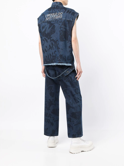Ports V Slogan-print Denim Gilet In Blue
