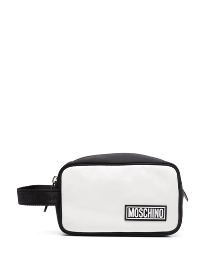 Shop Moschino Logo-patch Two-tone Wash Bag In Black