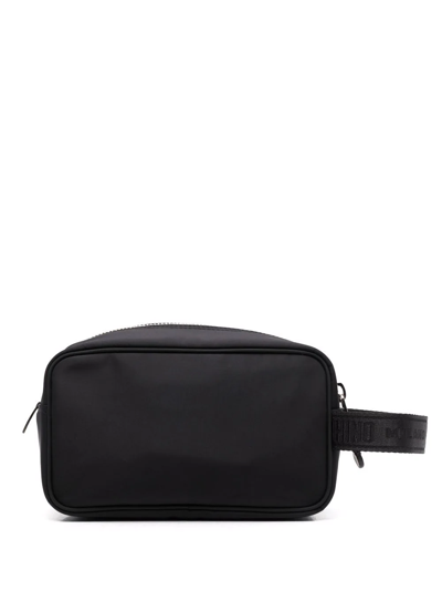 Shop Moschino Logo-patch Two-tone Wash Bag In Black
