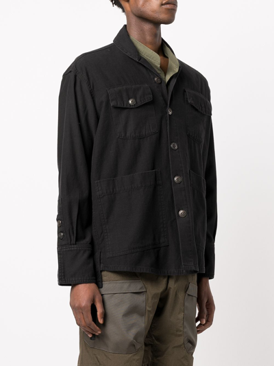 Shop Greg Lauren Shawl-collar Cotton Shirt Jacket In Black
