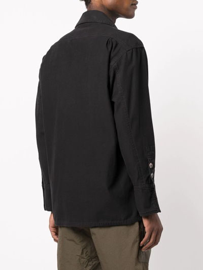 Shop Greg Lauren Shawl-collar Cotton Shirt Jacket In Black