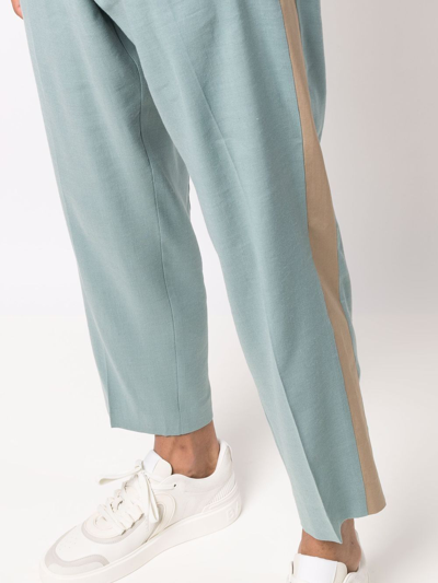 Shop Etro Cropped Chino Trousers In Blue