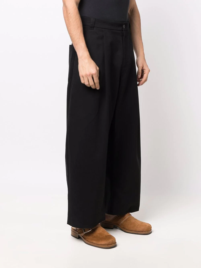Studio Nicholson Sorte Pleated Cotton-twill Wide-leg Trousers In Black