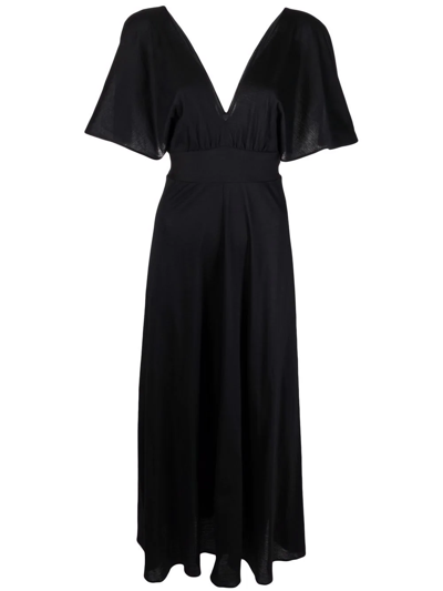 Shop Eres Aurore Gathered-detail V-neck Dress In Black