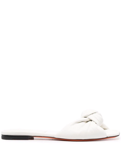 Shop Santoni Knot-strap Leather Slide Sandals In White