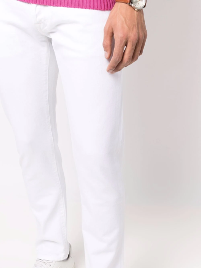 Shop Incotex Low-rise Slim-cut Jeans In White