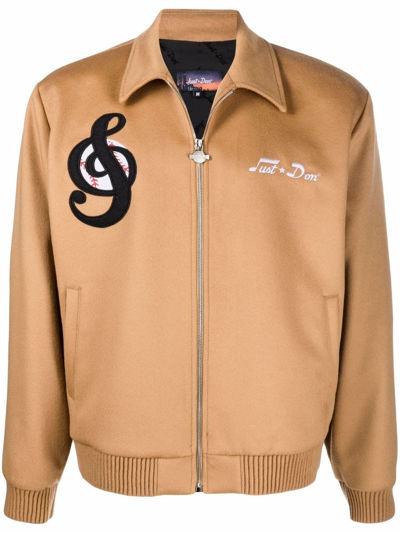 Shop Just Don Embroidered-logo Zip-up Jacket In Brown