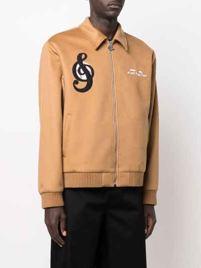 Shop Just Don Embroidered-logo Zip-up Jacket In Brown