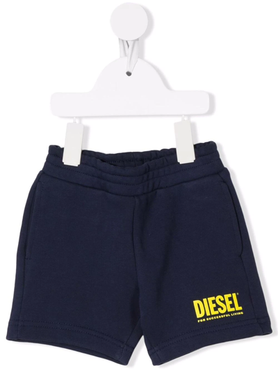 Shop Diesel Logo-print Jersey Shorts In Blue