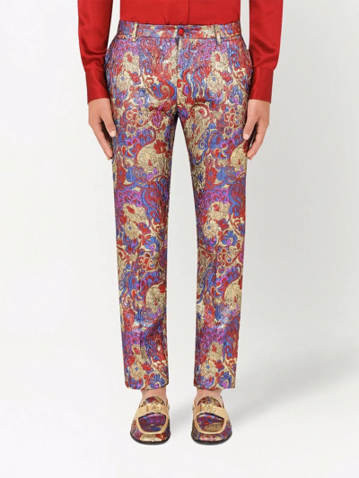 Shop Dolce & Gabbana Patterned Jacquard Tailored Trousers In Red