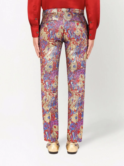 Shop Dolce & Gabbana Patterned Jacquard Tailored Trousers In Red
